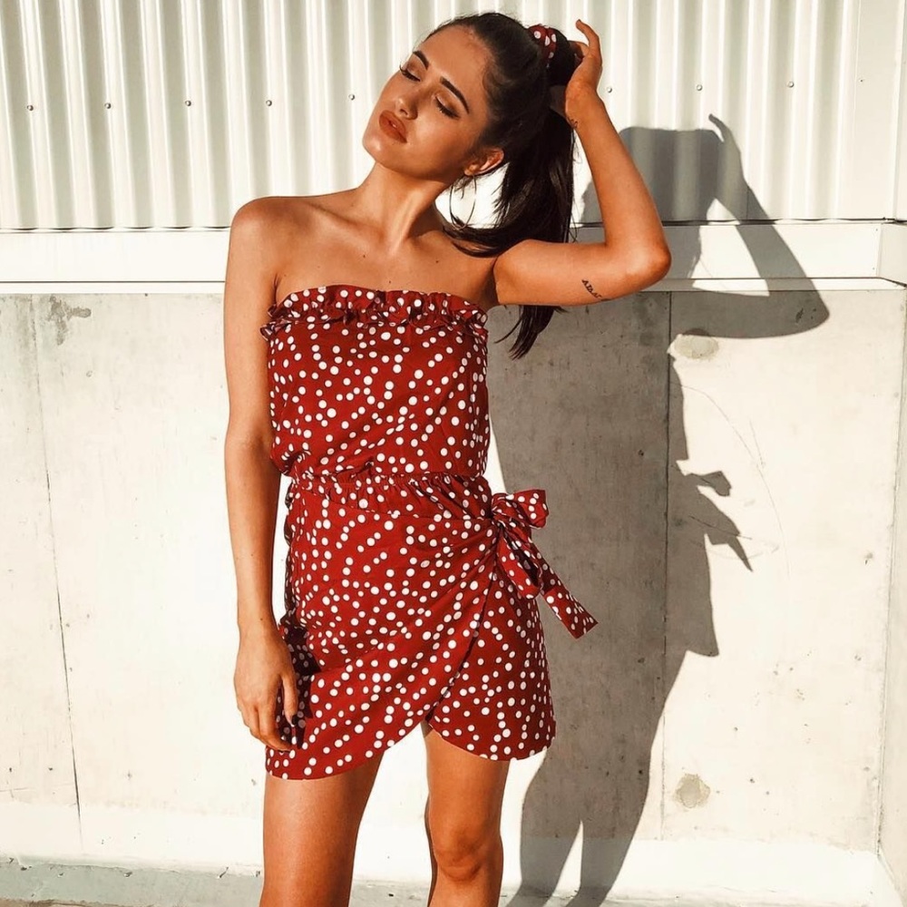 Saboskirt red polka dot wrap dress
